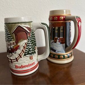 Set of 2 Vintage Budweiser Holiday Beer Steins